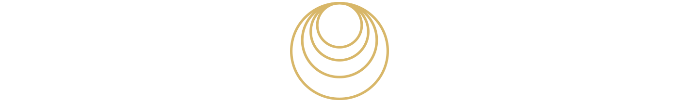 Gold concentric circle designs with a crescent moon in the center, set against a white background.