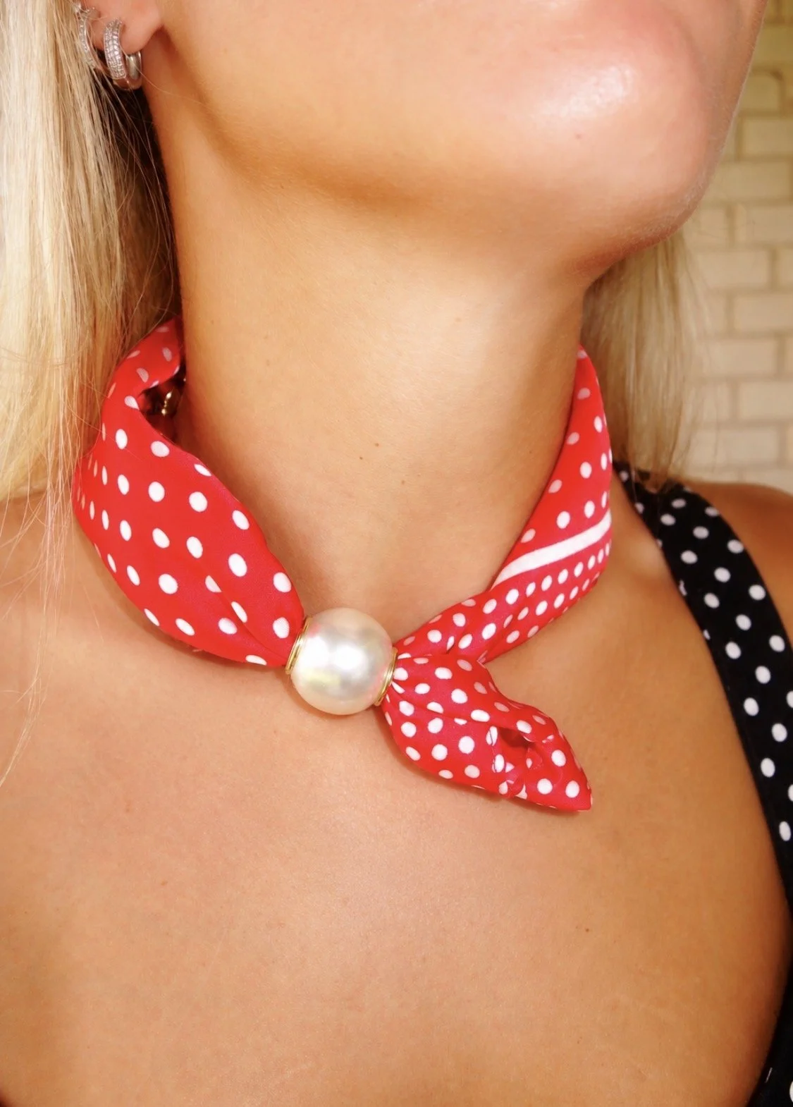 Crimson-Dot Scarf Necklace