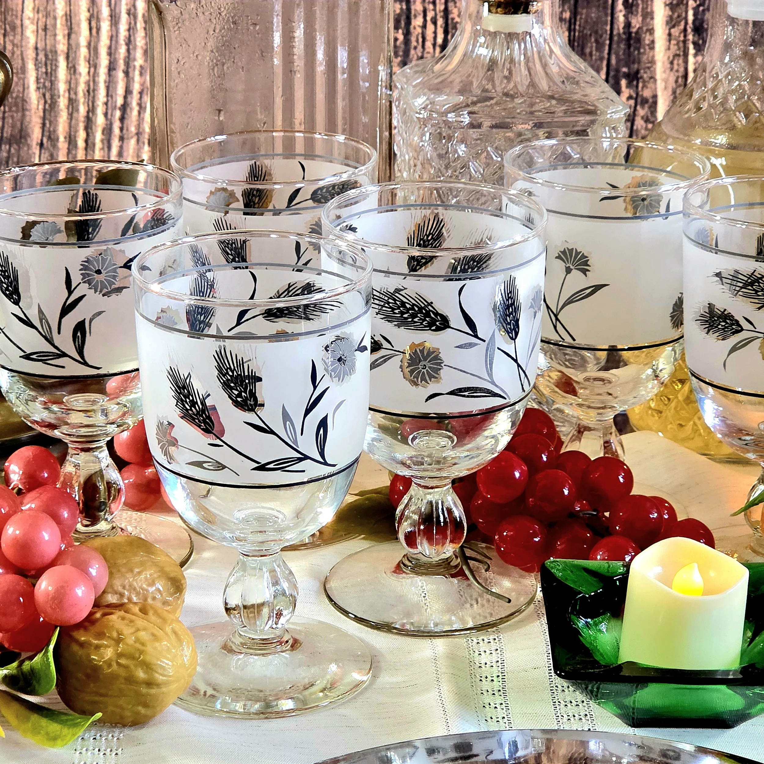 vintage silver frosted barware glasses
