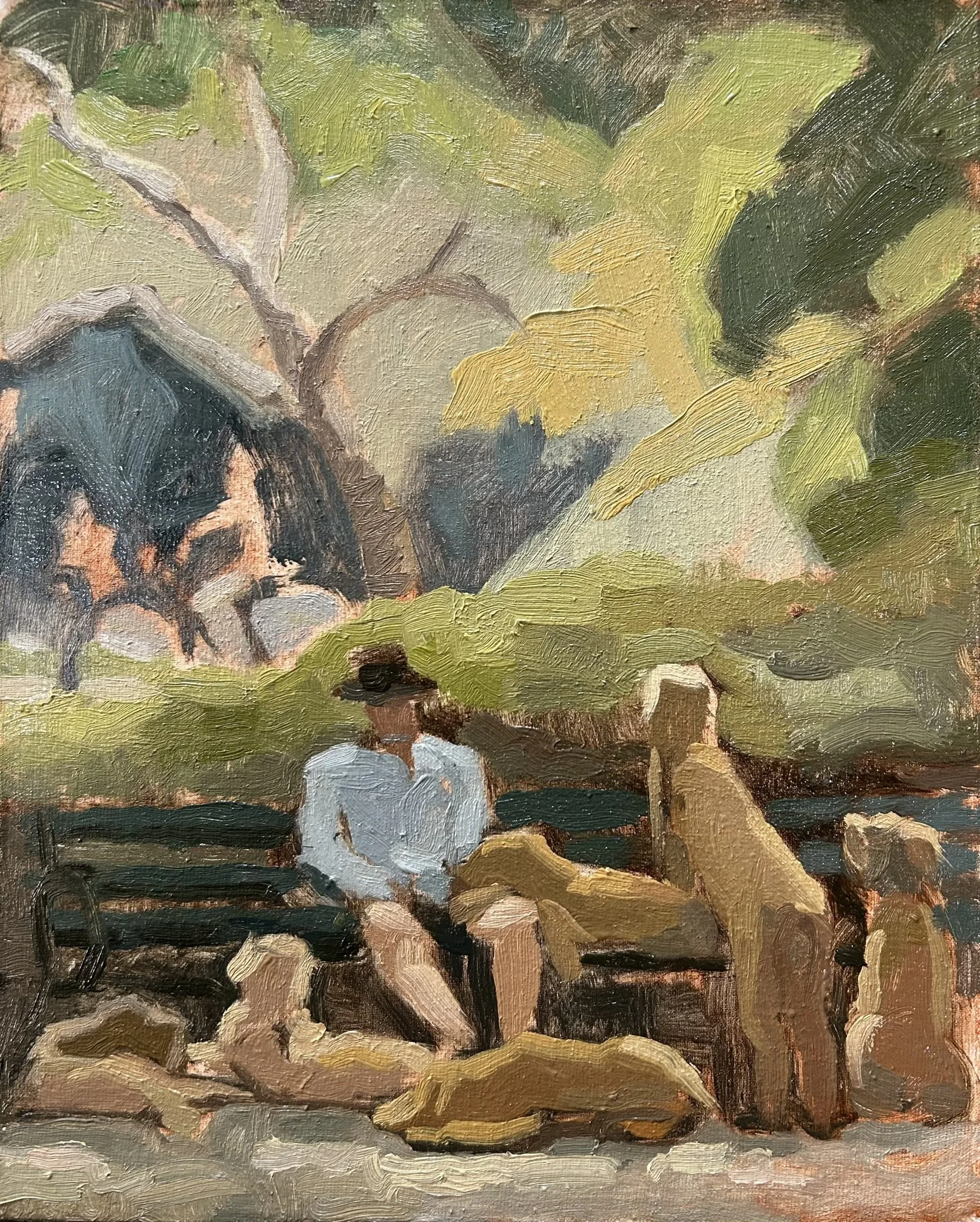 A man and his pack
10 x 8 in oil on muslin board
$225 