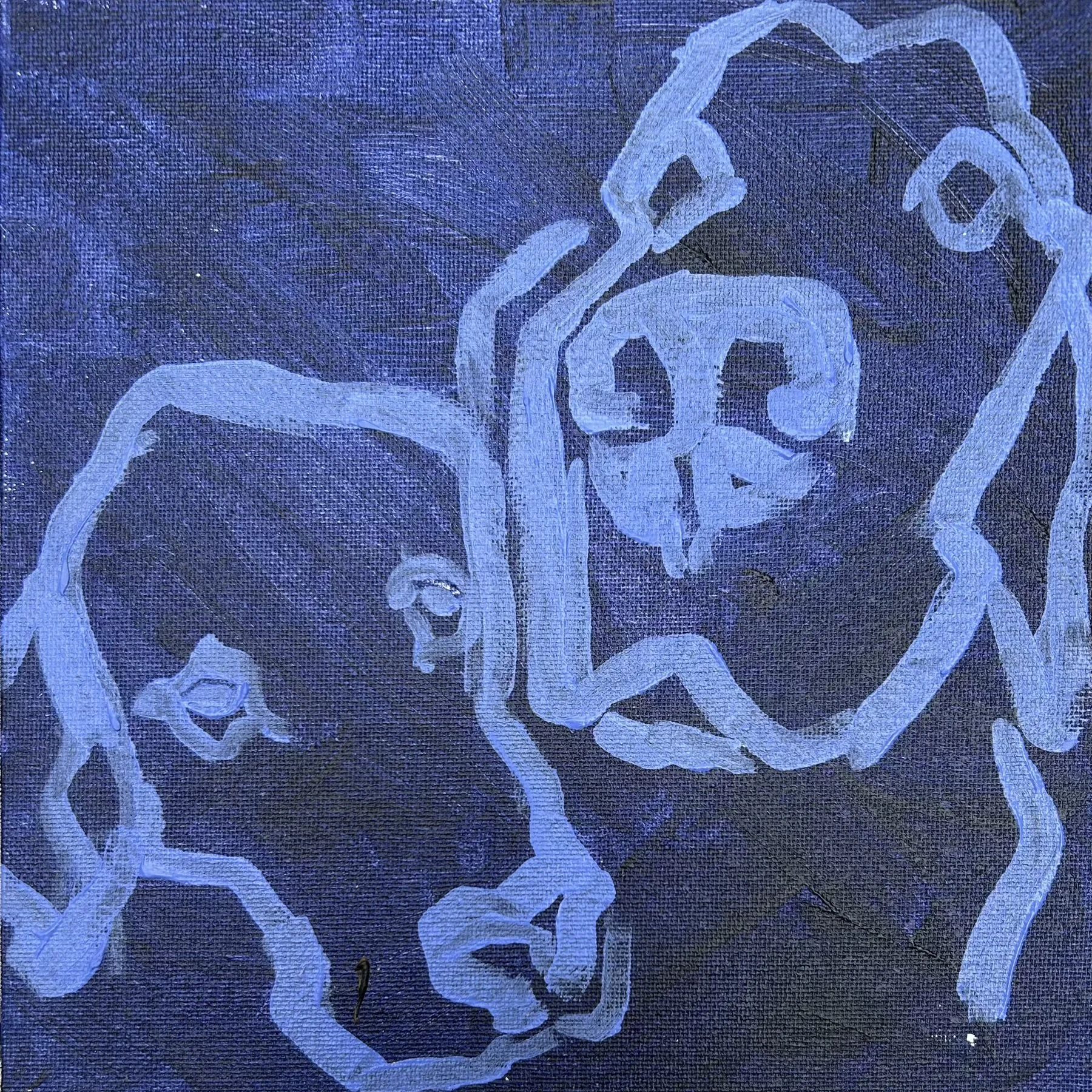 Dogs on blue 1
8 x 8 in acrylic on canvas panel
$50