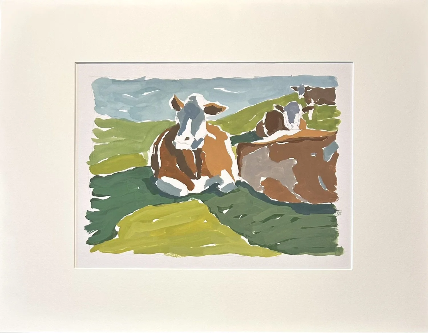 Brown and white cattle 2
14 x 18 in gouache on paper
mounted and matted, unframed
$175
