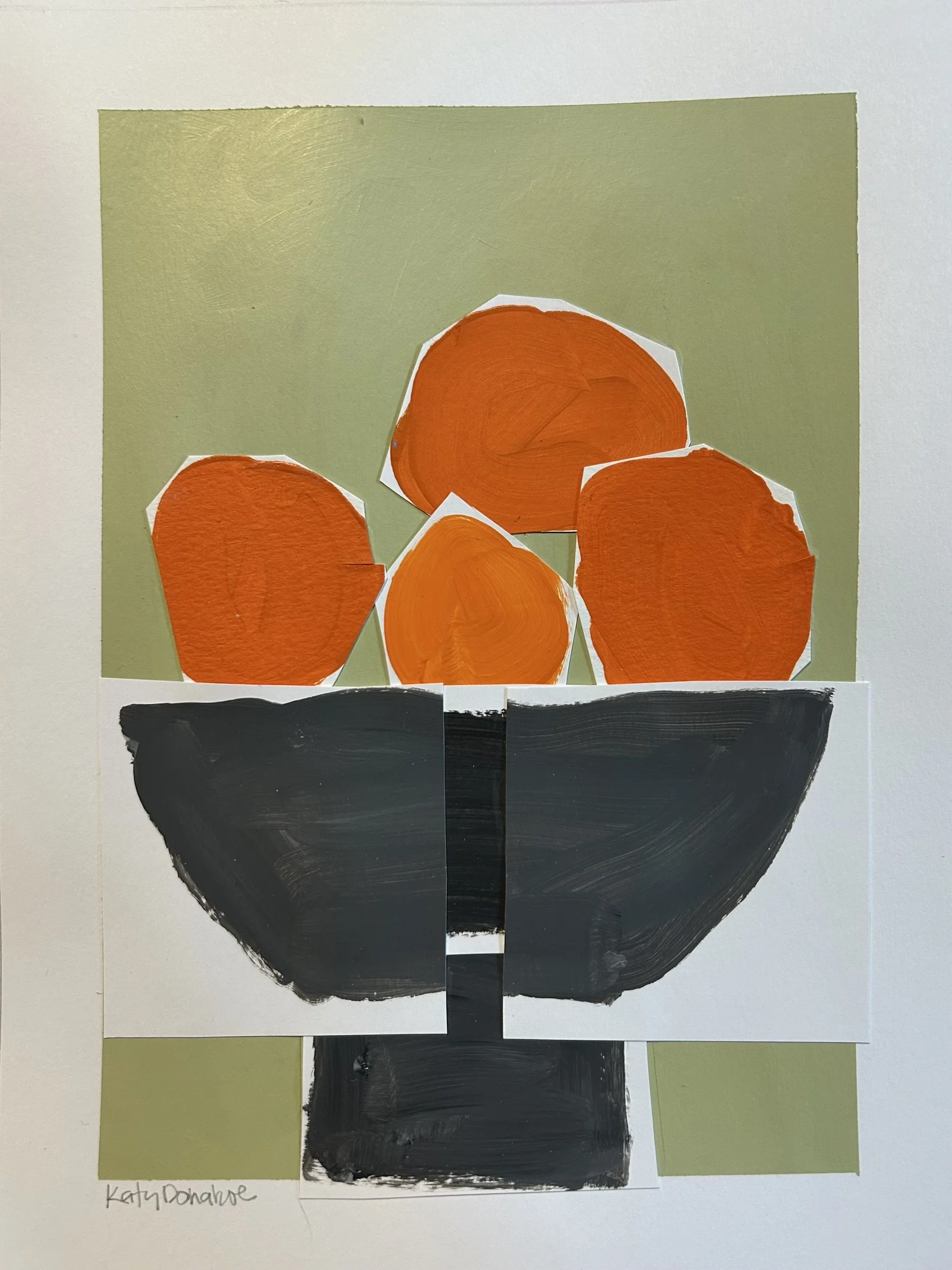4 Oranges
14 x 11 in acrylic paint on paper collage
$175
