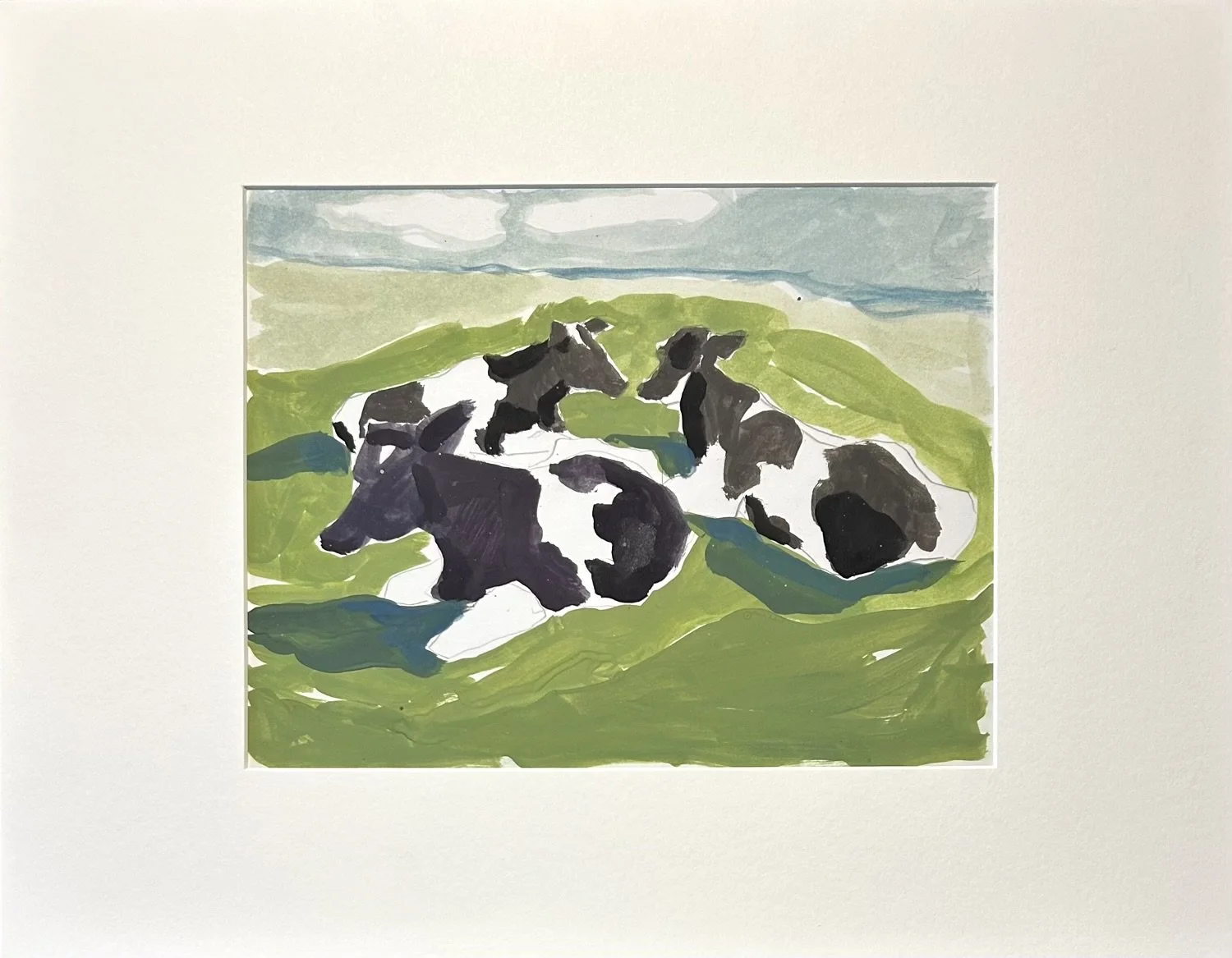 
Lying Cattle 1 
14 x 18 in gouache in paper
mounted and matted, unframed
$175