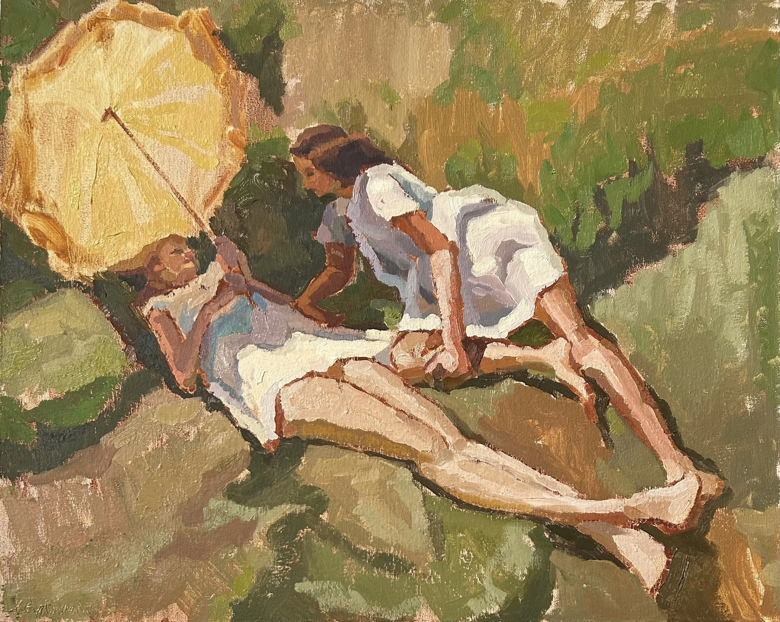 Yellow parasol 
16 x 20 in acrylic on muslin board
$450