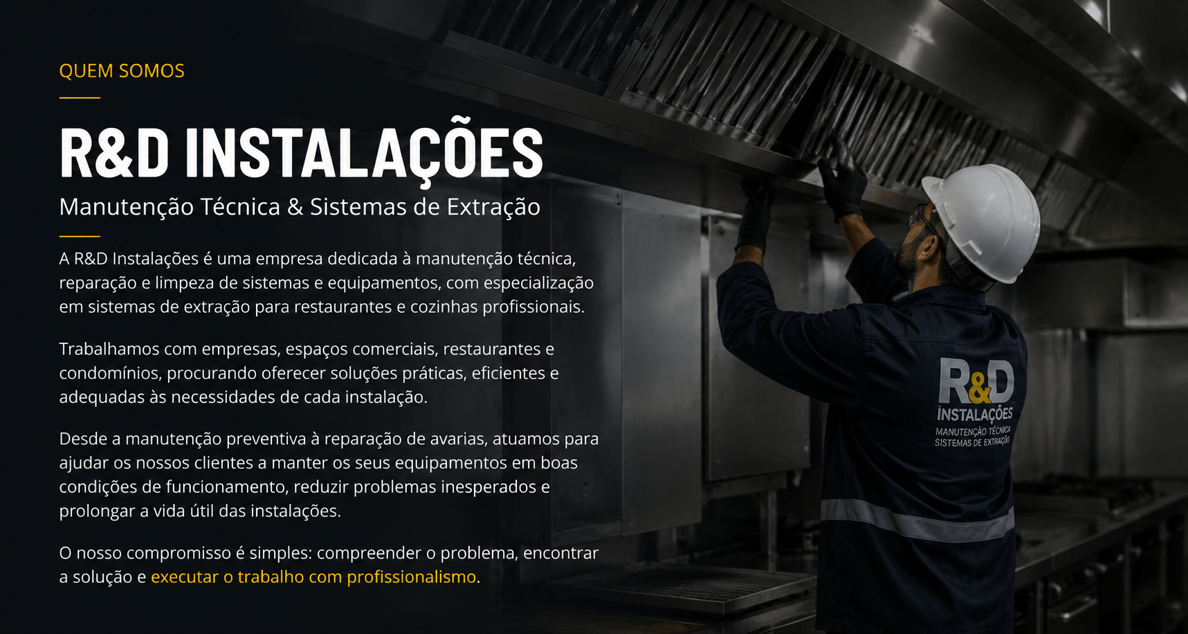 Serviços técnicos de manutenção em sistemas de extração