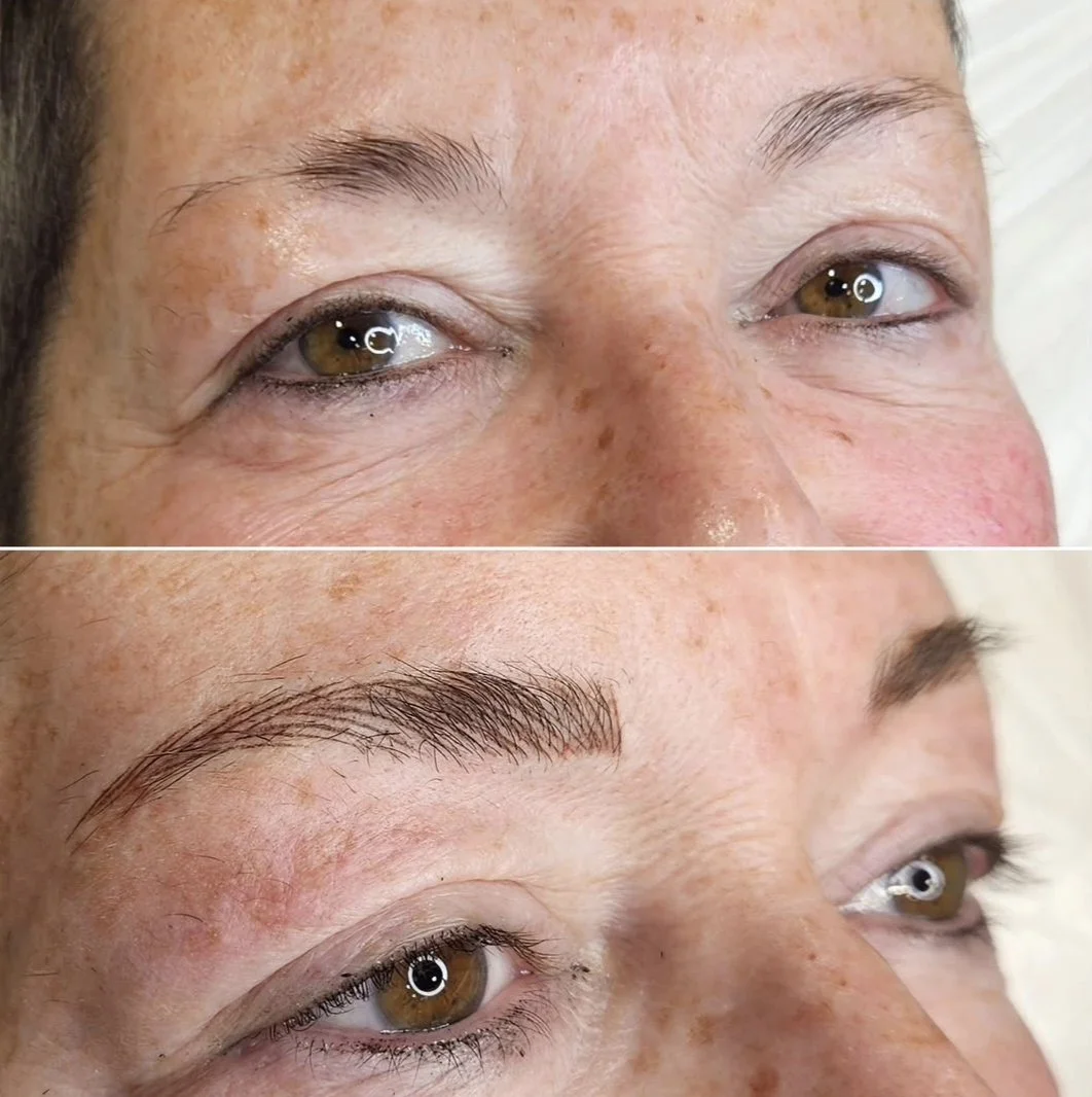 Before and after of Powder Brows done by Amanda Cobleigh from Aesthetic Artistry located in South Jersey