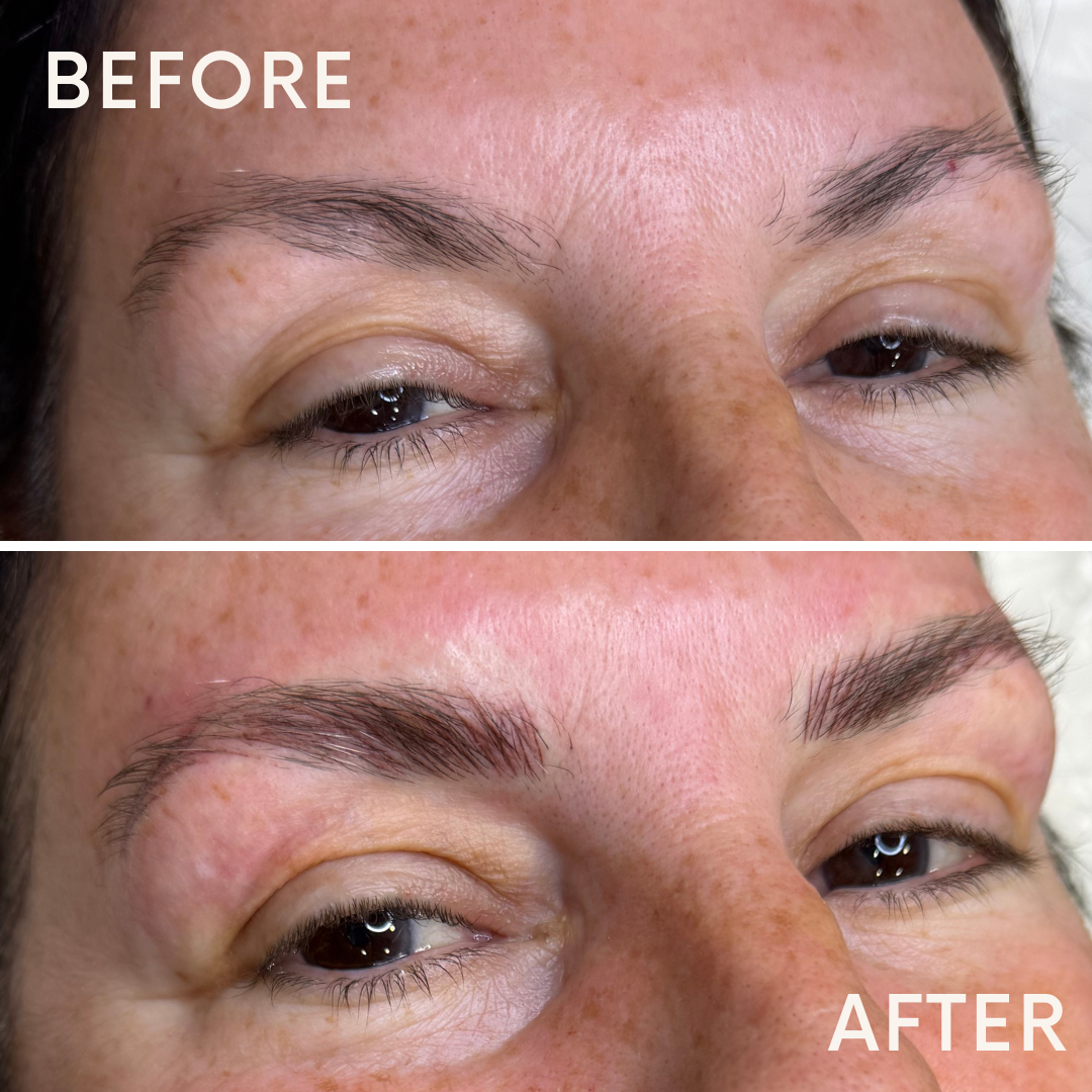 Before and after microblading transformation done by Amanda Cobleigh from Aesthetic Artistry located in South Jersey