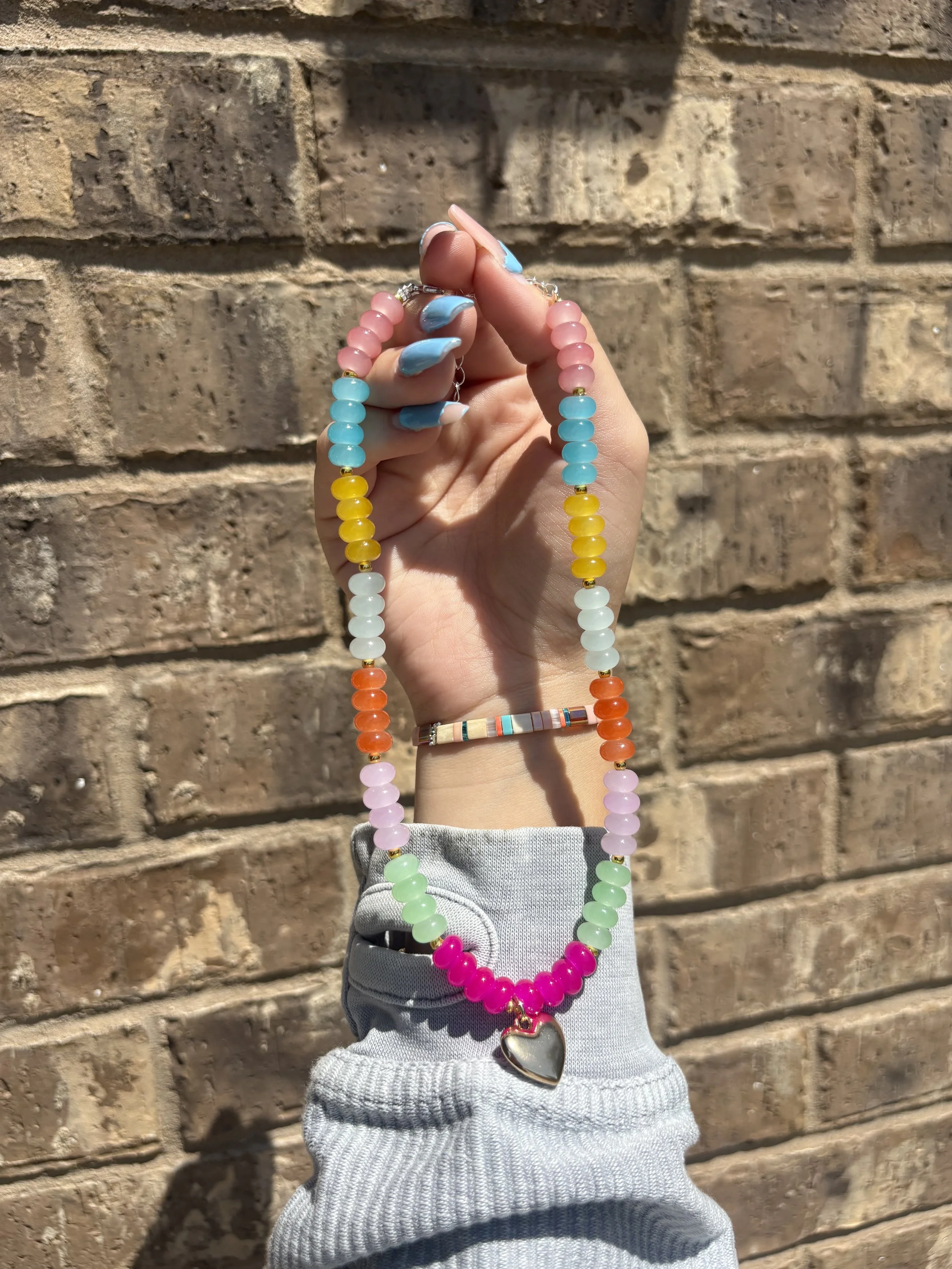 Stacked Beaded Heart charm necklace
