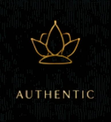 A logo of a lotus flower with the word 'Authentic' written below it, on a black background.