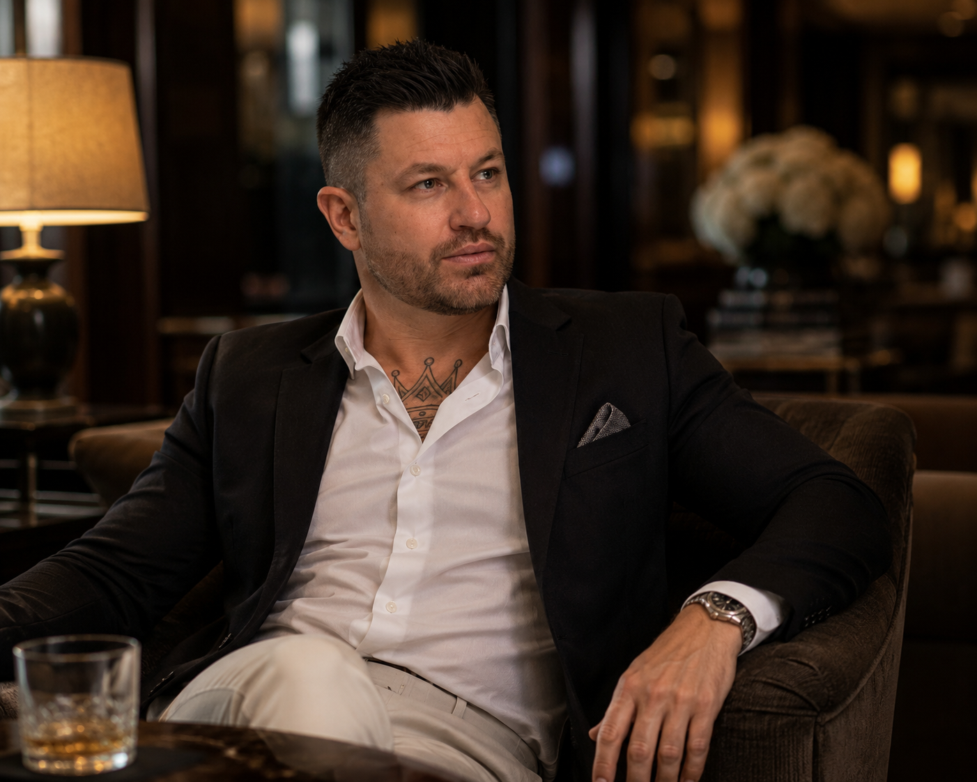 James Hart, Melbourne-based private companion in a formal setting