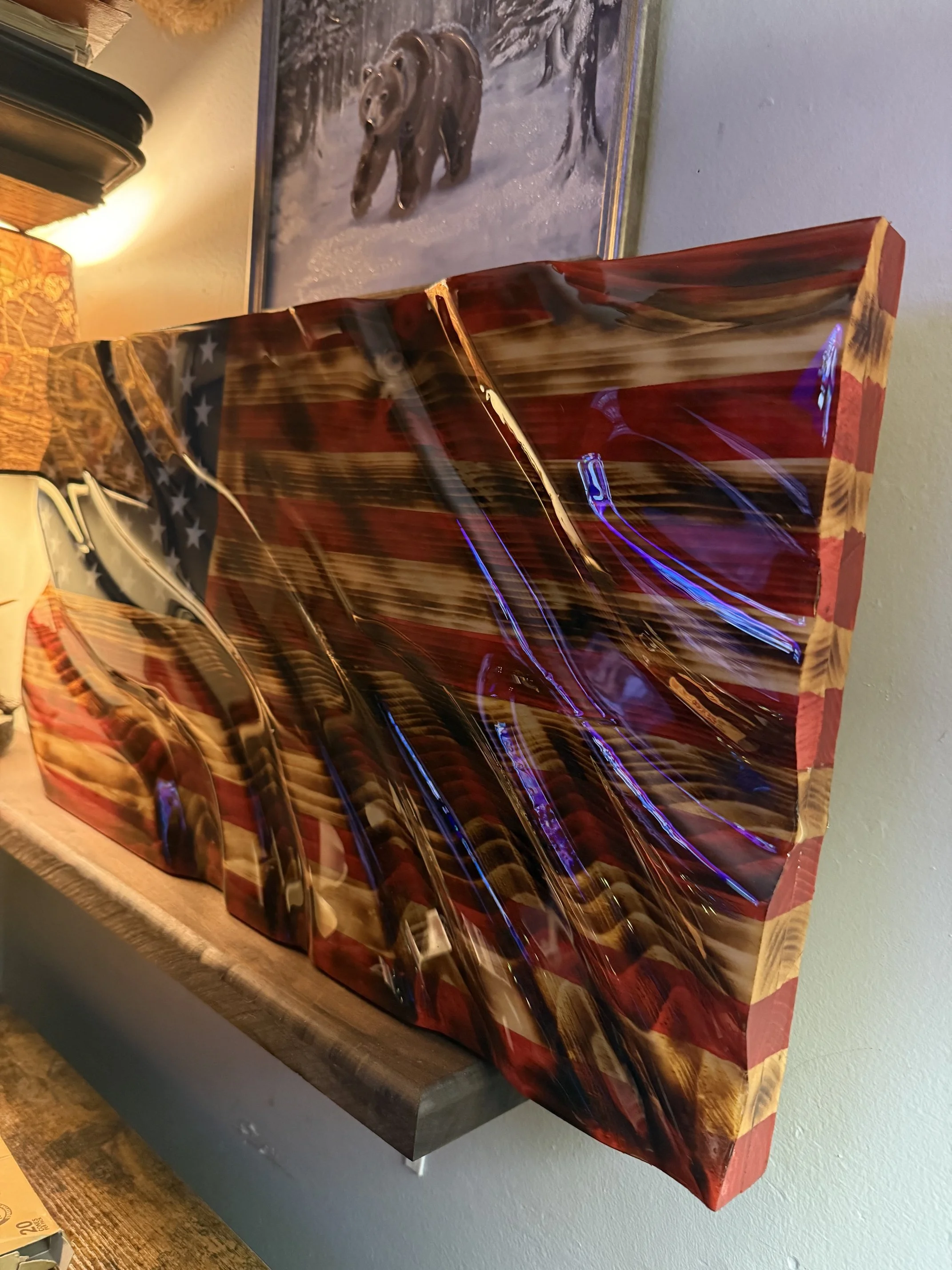 Wavy USA Wood Flag