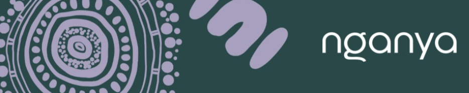 Abstract graphic design with circular patterns and the word 'nganya' in white text.