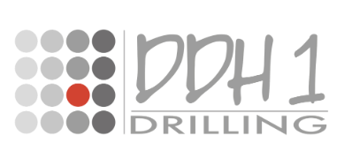 Logo for DDH 1 Drilling featuring a grid of dots with one red dot and the company name.