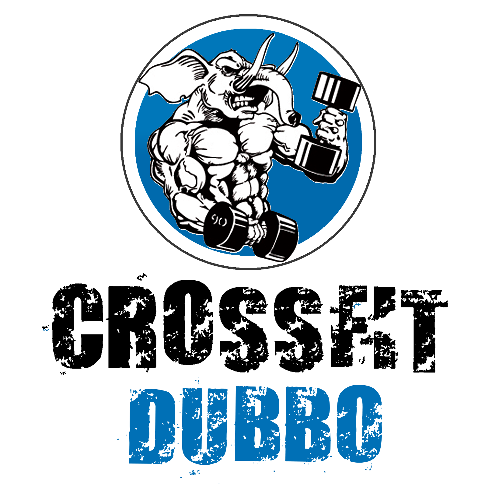 Aggressive illustration of a muscular, anthropomorphic elephant with a fierce expression, holding dumbbells, with the text 'POWER LIFTING' and 'LTD' in blue below.