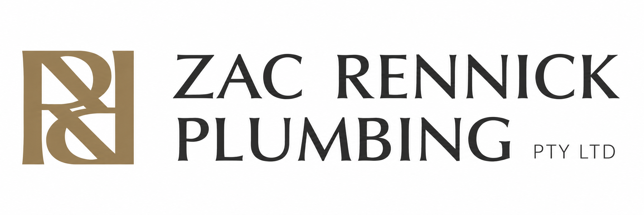 Logo of Zac Rennick Plumbing Pty Ltd featuring a stylized gold emblem and black text.