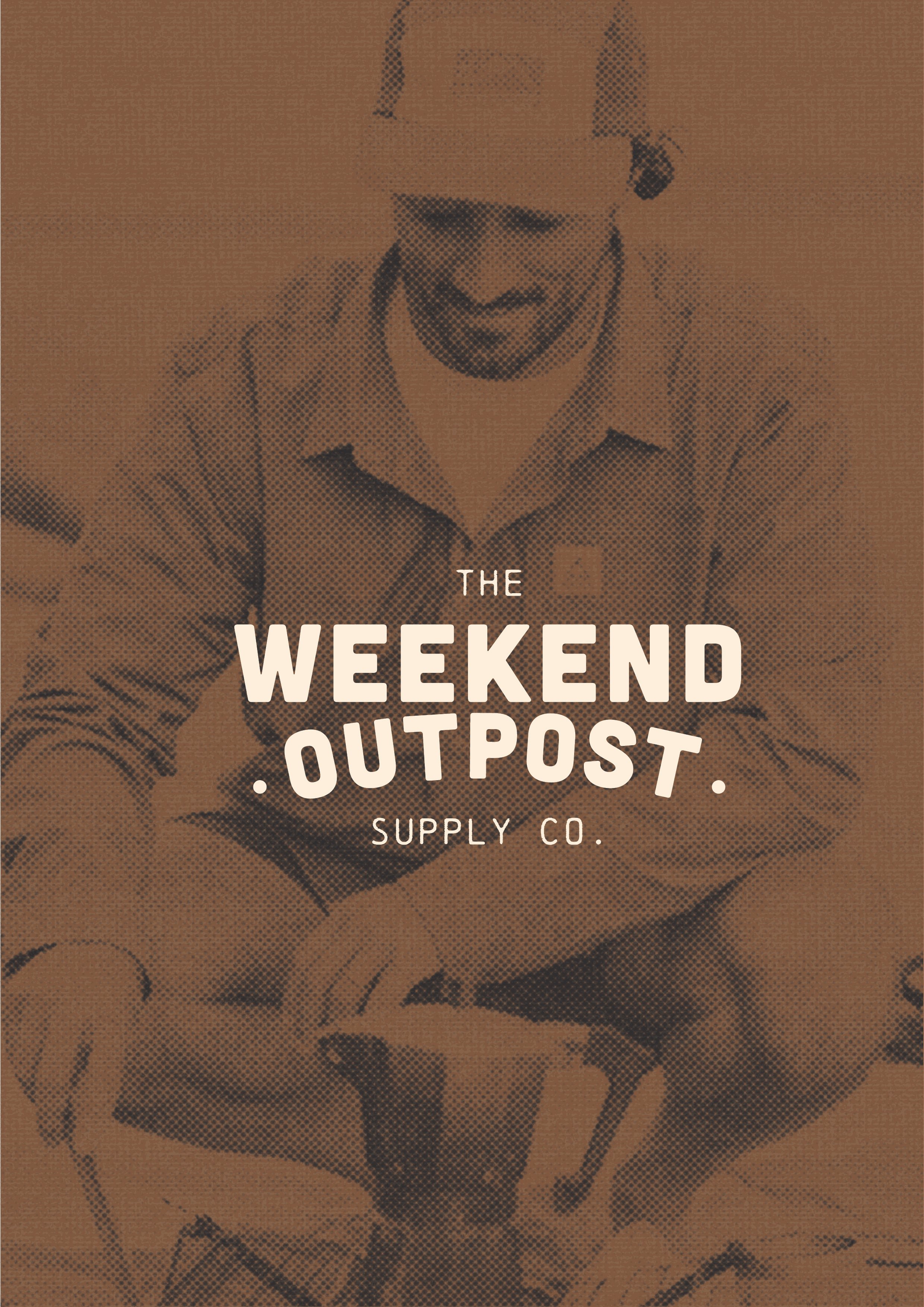 A vintage-style illustration of a person with a bandage on their head, wearing glasses, and holding a wrench, with text overlay that reads 'The Weekend Outpost Supply Co.'