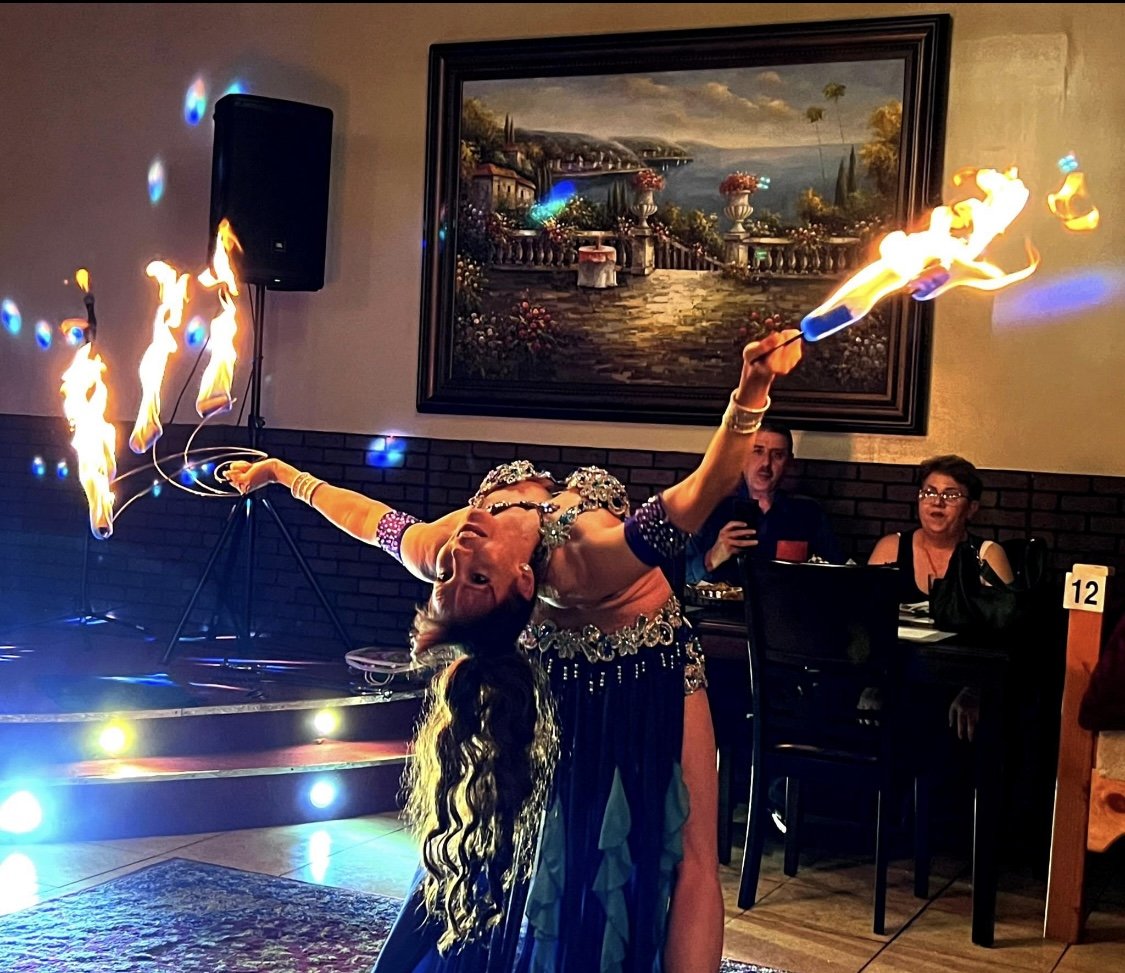 Belly dance performance during Saturday night entertainment at Shiraz Persian Cuisine in San Diego.