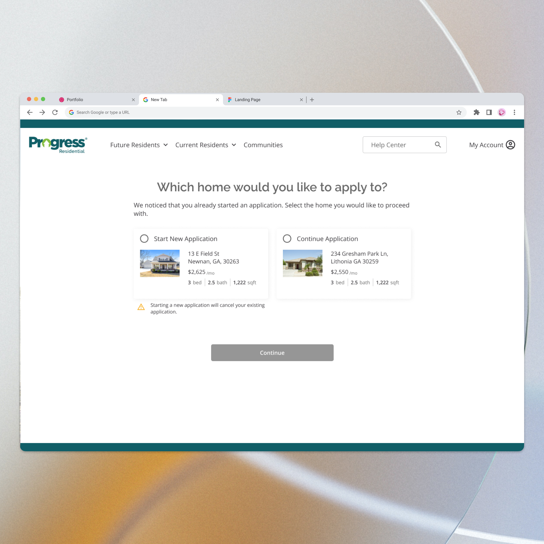 Computer screen displaying a real estate application with property options and details.