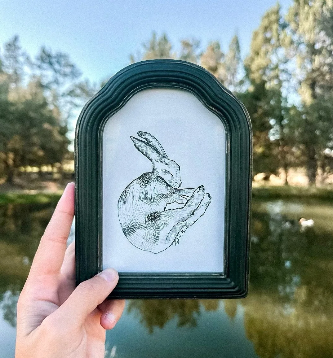 Pushing through for the @20dollarartshowbend !! Finished this sweet sleepy hare last night :,)