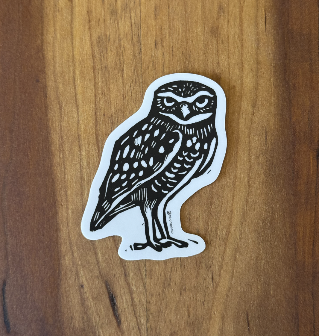 Block Printed Burrowing Owl Sticker