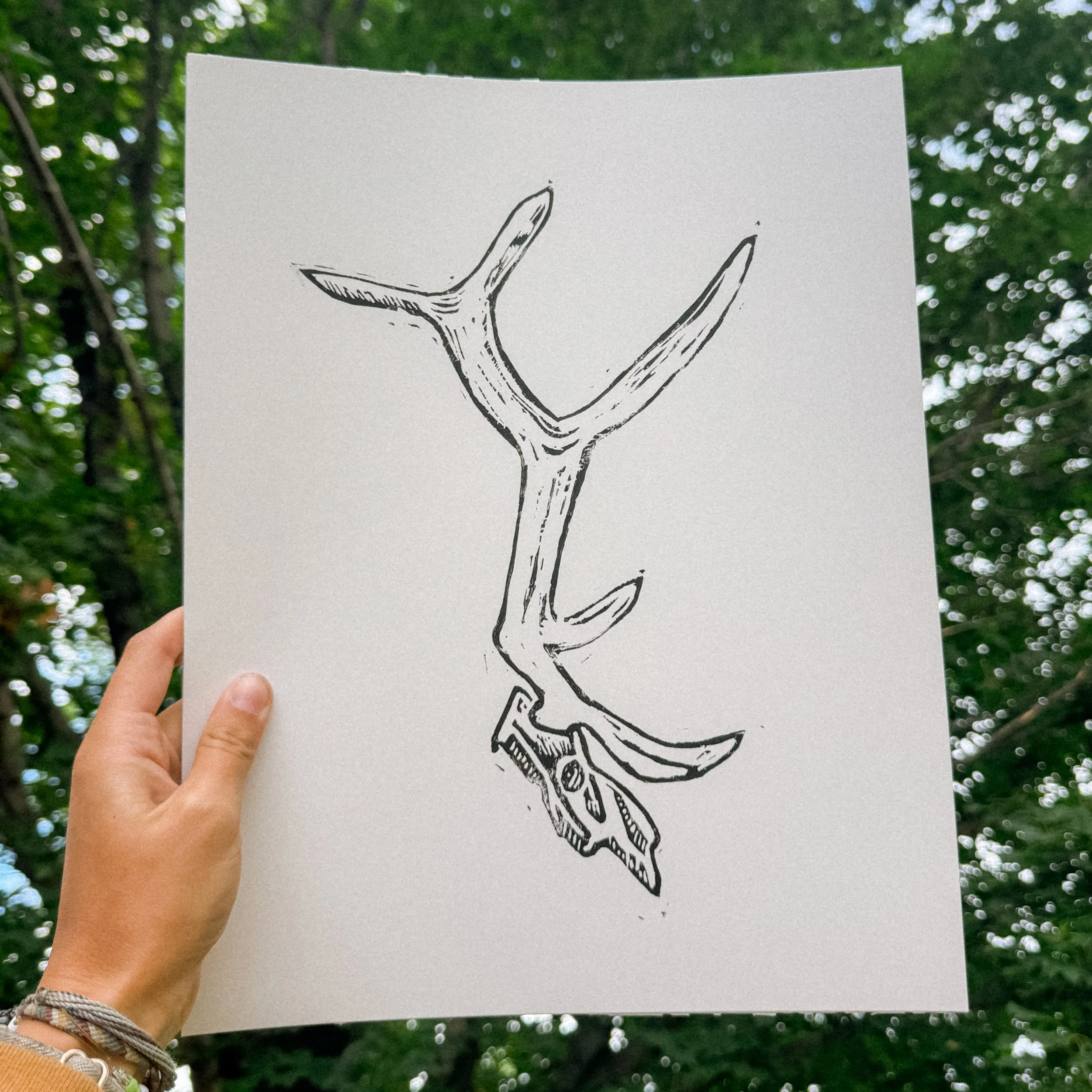 Elk Skull Block Print