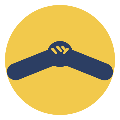 Two dark blue arms crossing to form an X inside a yellow circle.