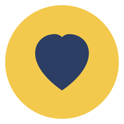 Yellow circle with a dark blue heart in the center.