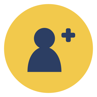 Icon of person with a plus sign, indicating add or create a new user.