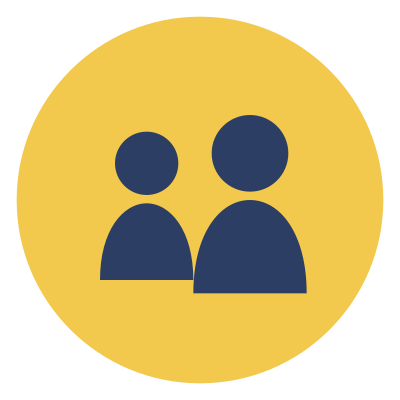 Icon of two people, one bigger and one smaller, inside a yellow circle.
