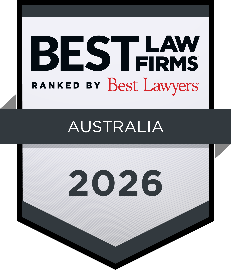 Badge indicating the best law firms in Australia for 2026, ranked by best lawyers.