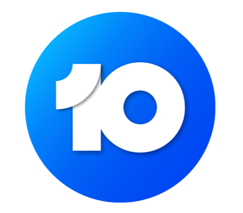 Blue circular logo with a white number 10 in the center.