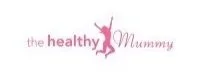Logo for The Healthy Mummy, featuring pink text and a silhouette of a running mother.