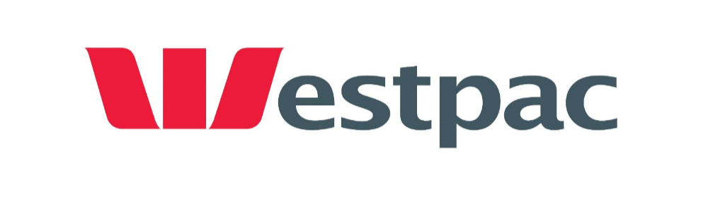 Westpac logo with a red abstract W symbol and gray text