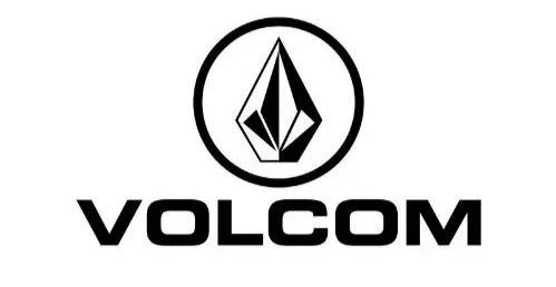 Volcom logo with a stylized geometric stone symbol above the word 'VOLCOM' in bold letters.
