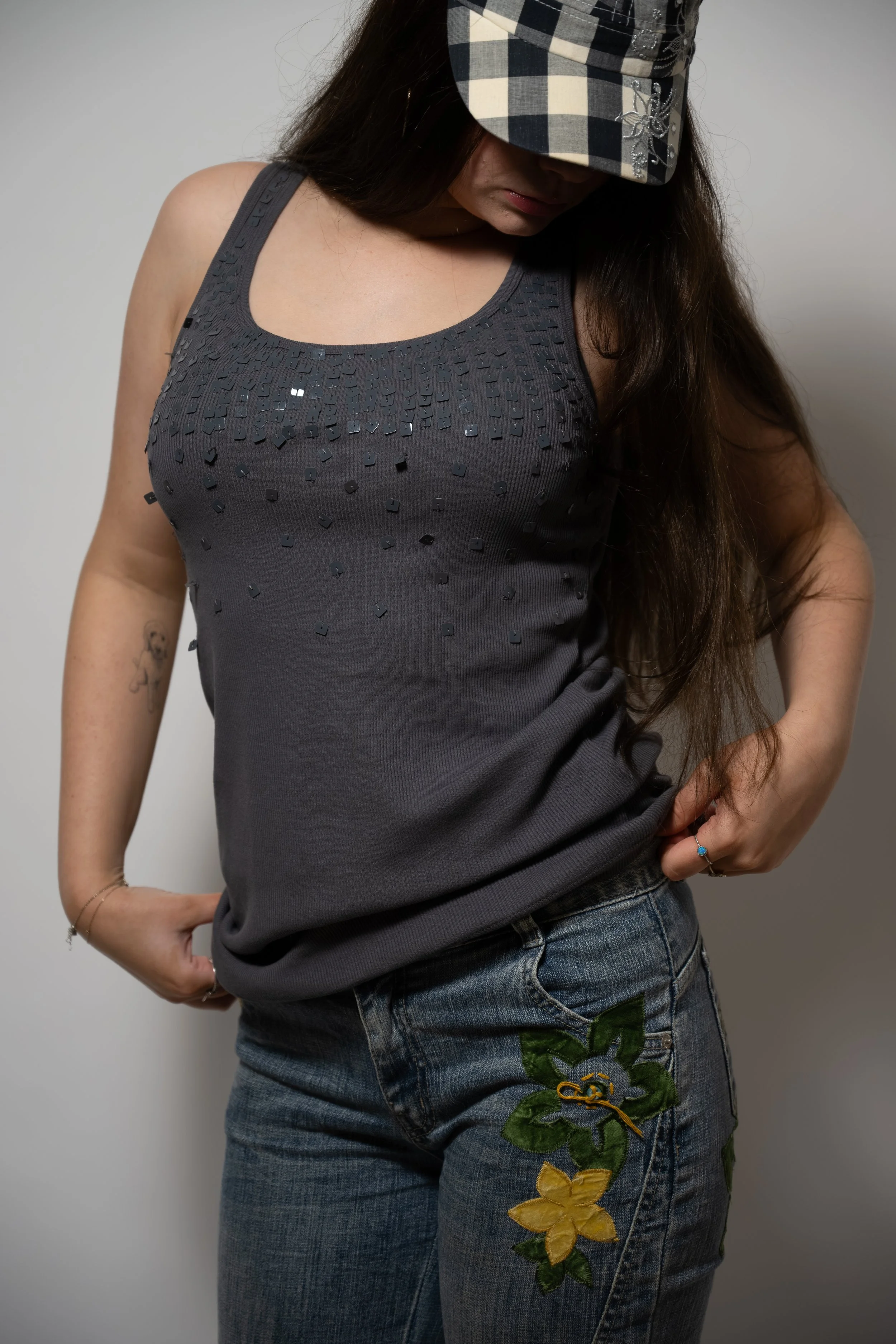 Charcoal sequin tank