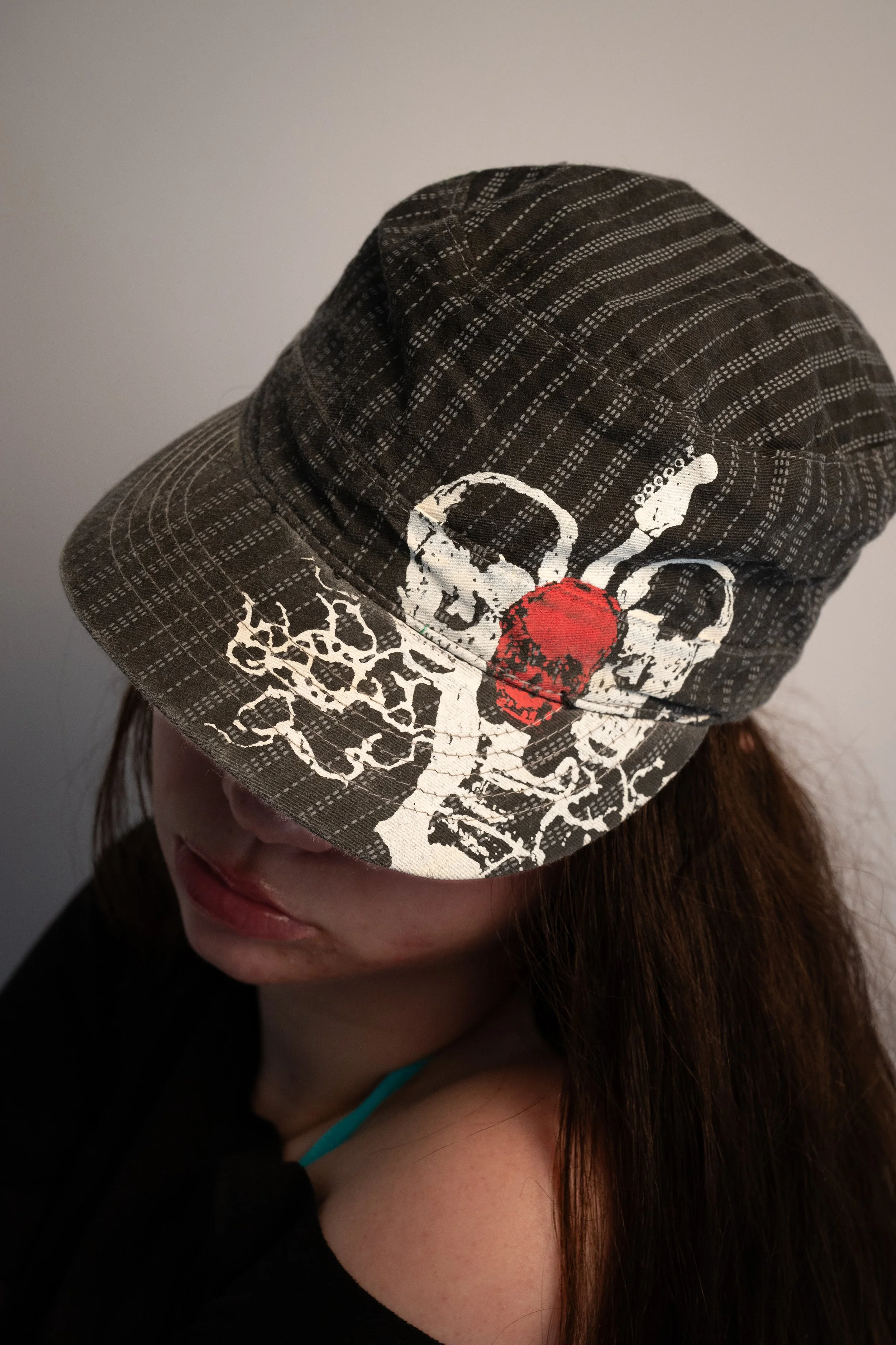 Skeleton print pinstripe cadet  cap