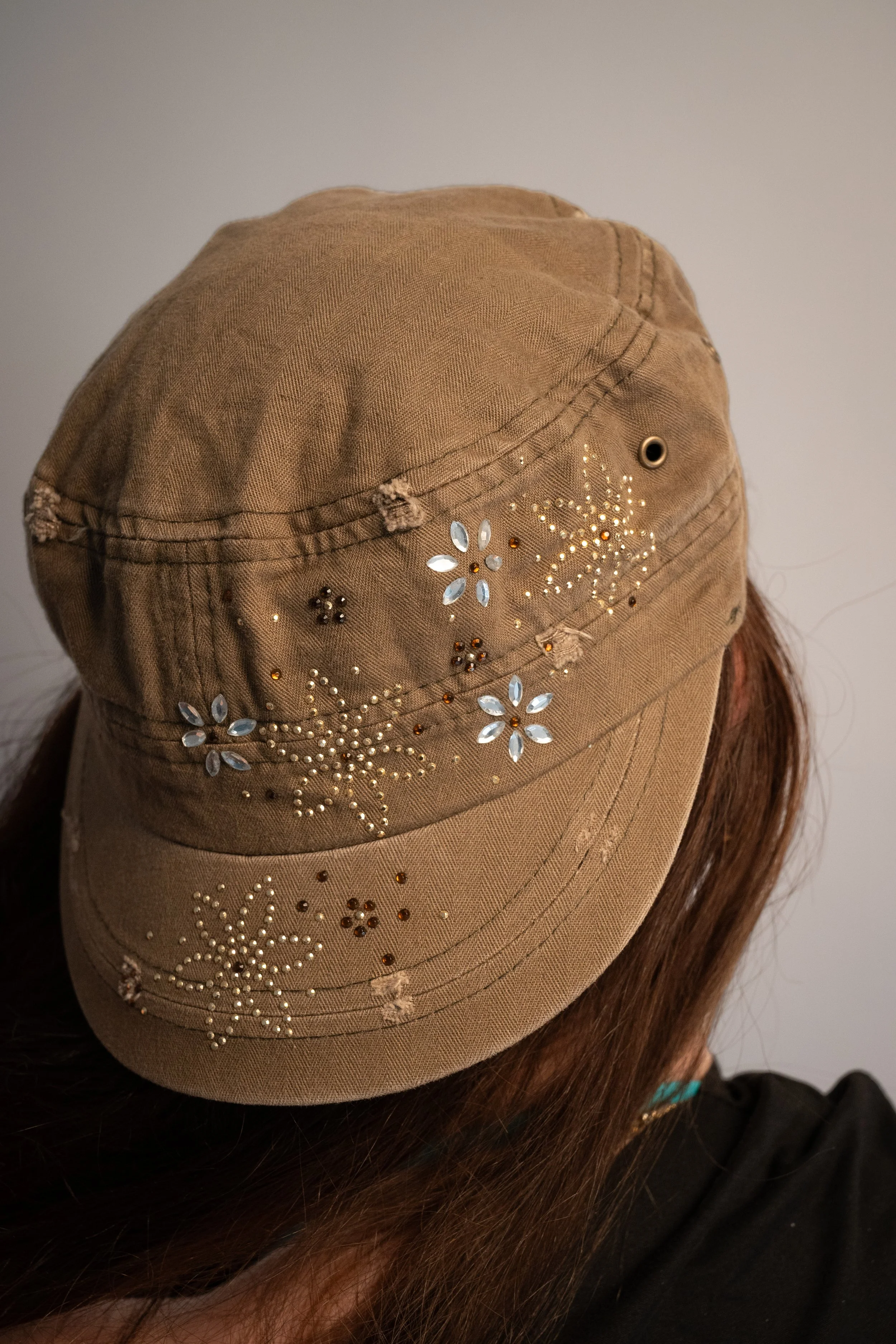 Rhinestone flower cadet cap