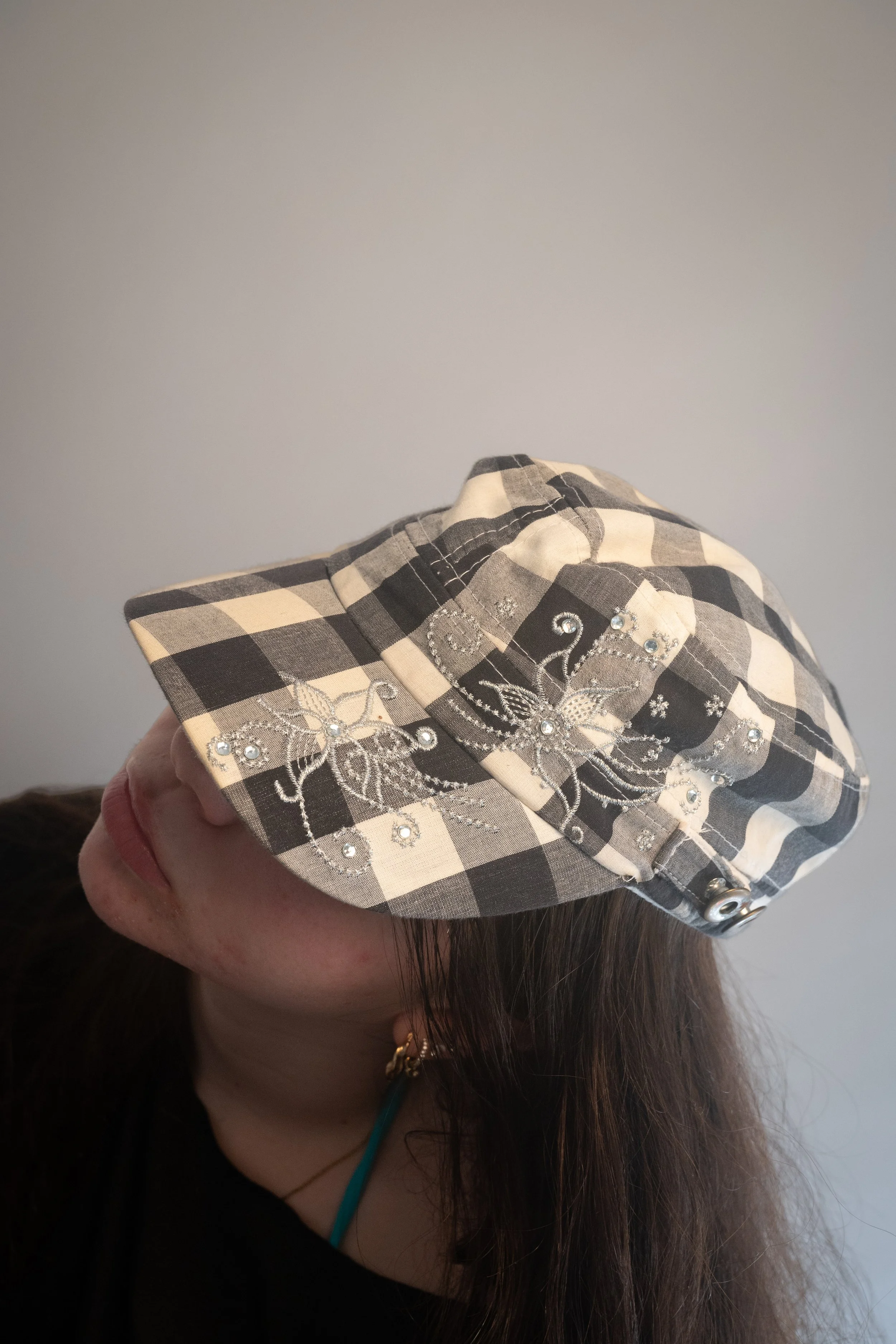 Checkered flower cadet cap