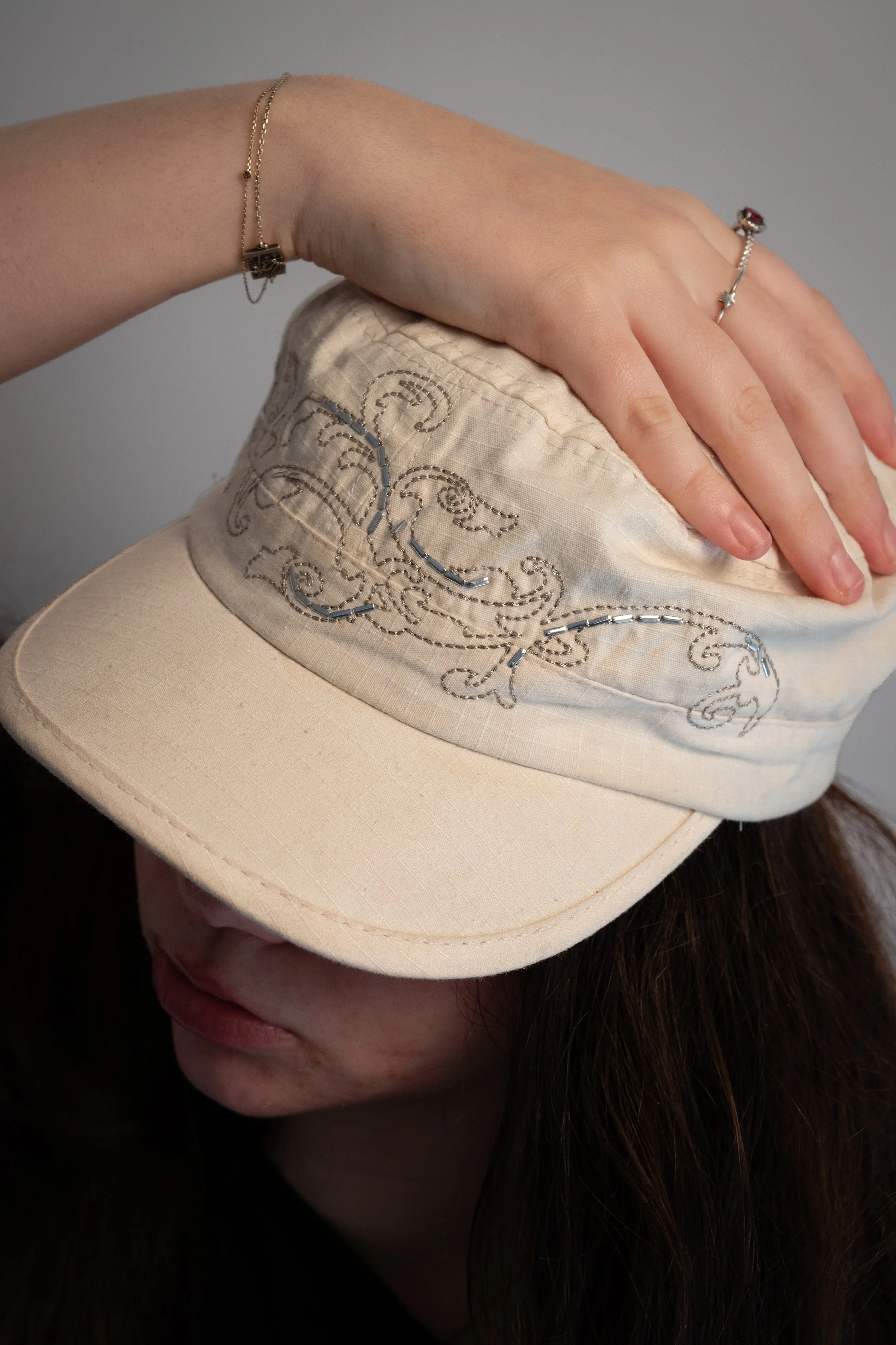 Silver scroll cadet cap