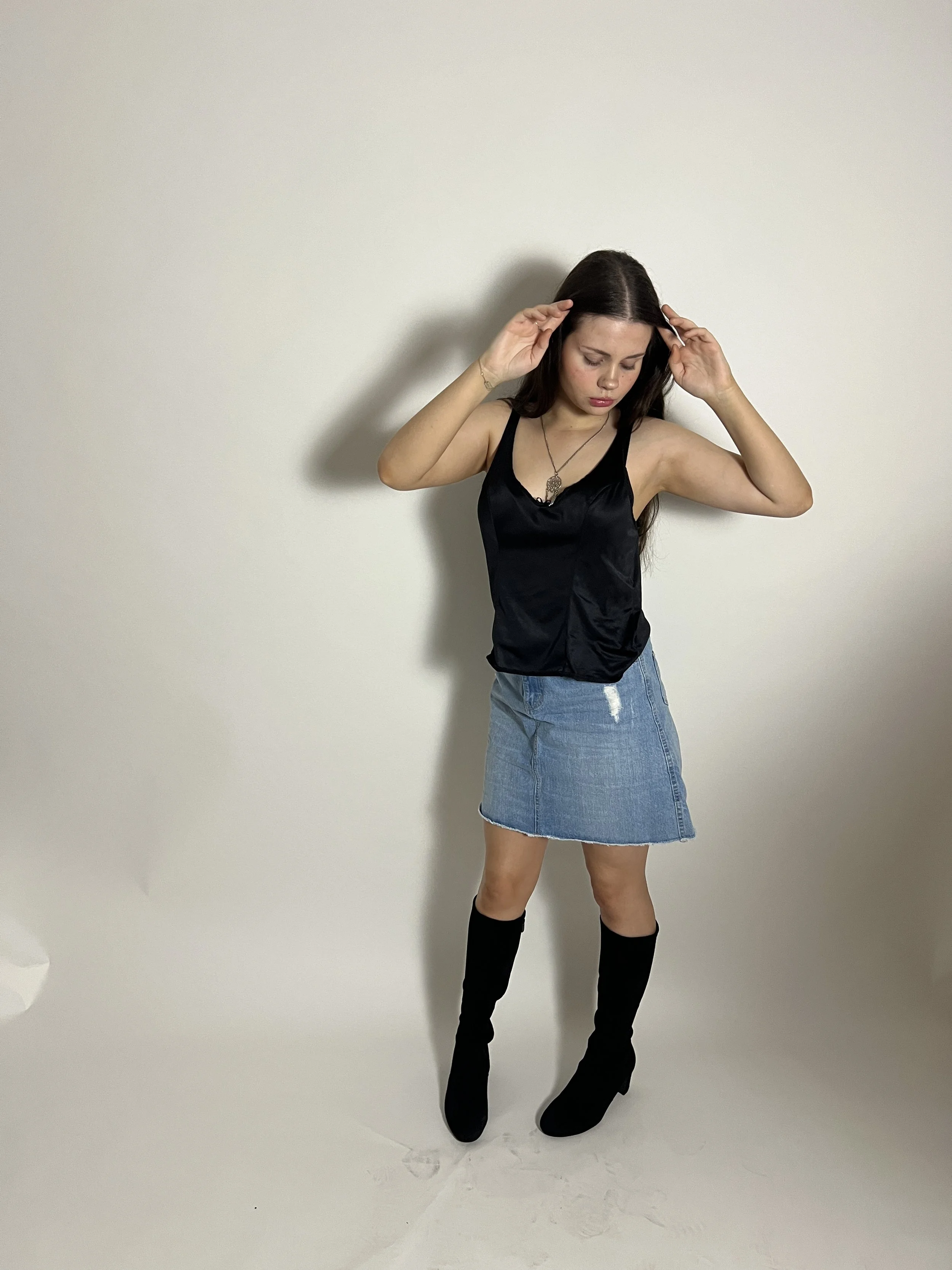 Black satin cami