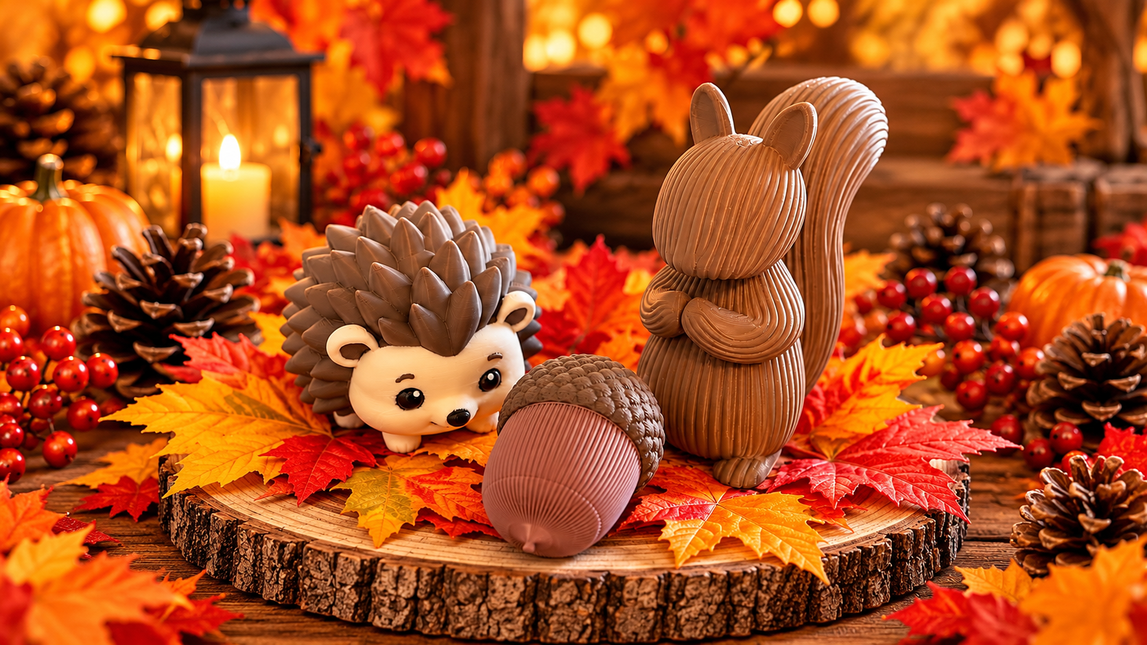 🍂 Herfstdecoratie – Eekhoorn, Egel & Eikel (3-delige set)