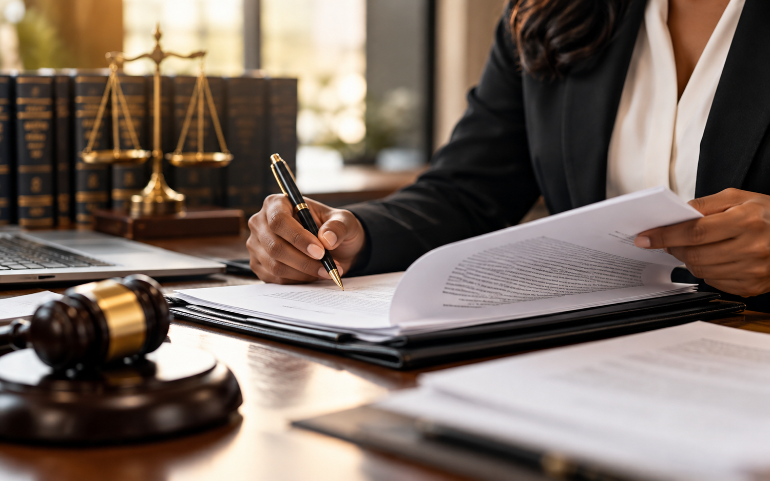 Attorney reviewing business litigation documents