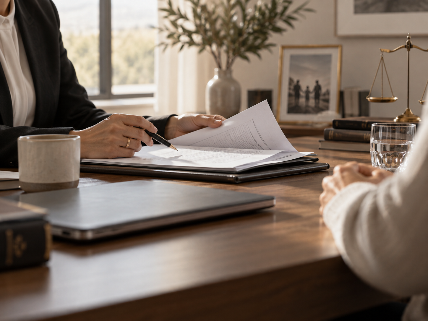 Attorney reviewing legal documents with a client