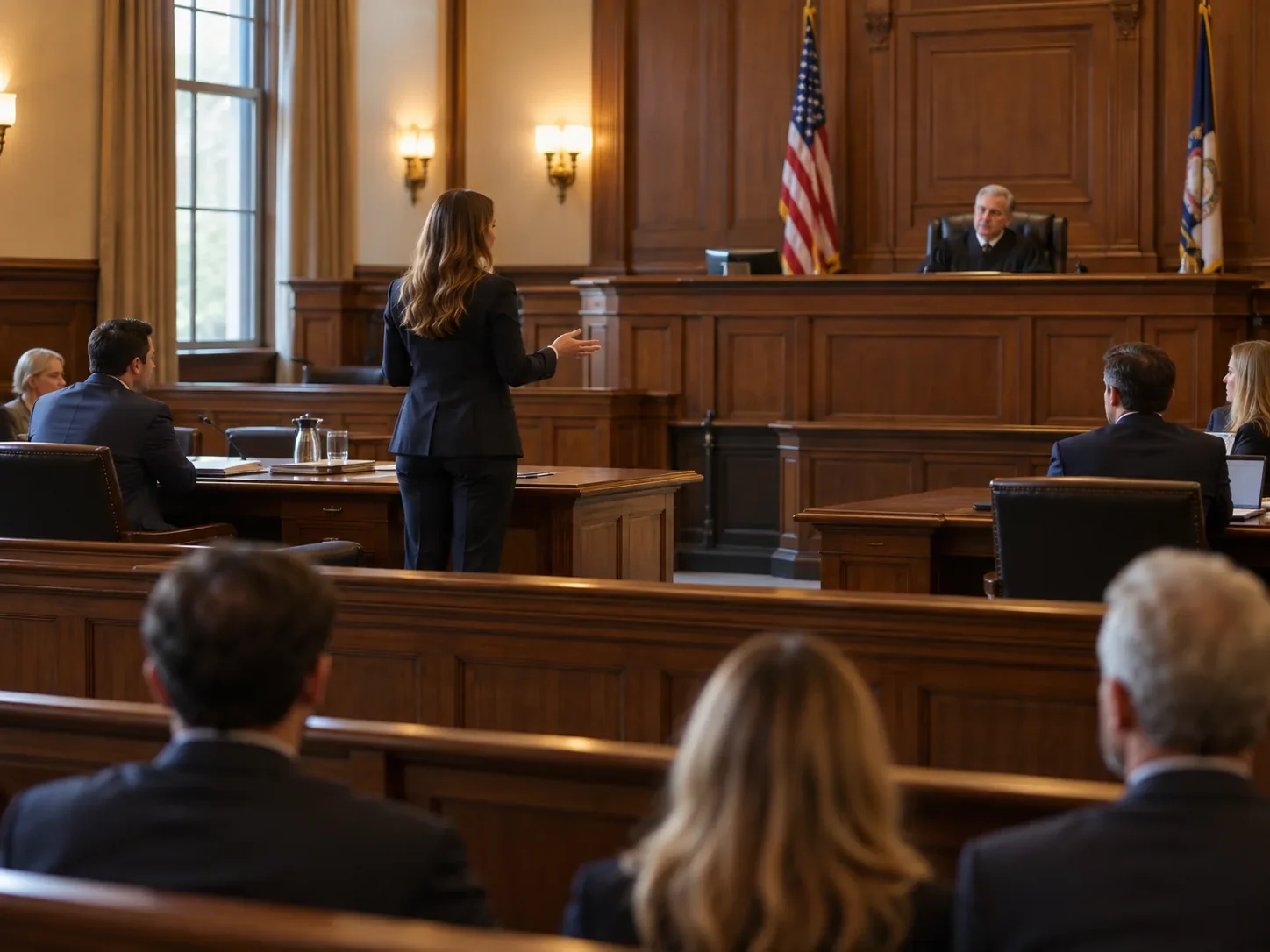 Attorney speaking in court during a civil litigation hearing