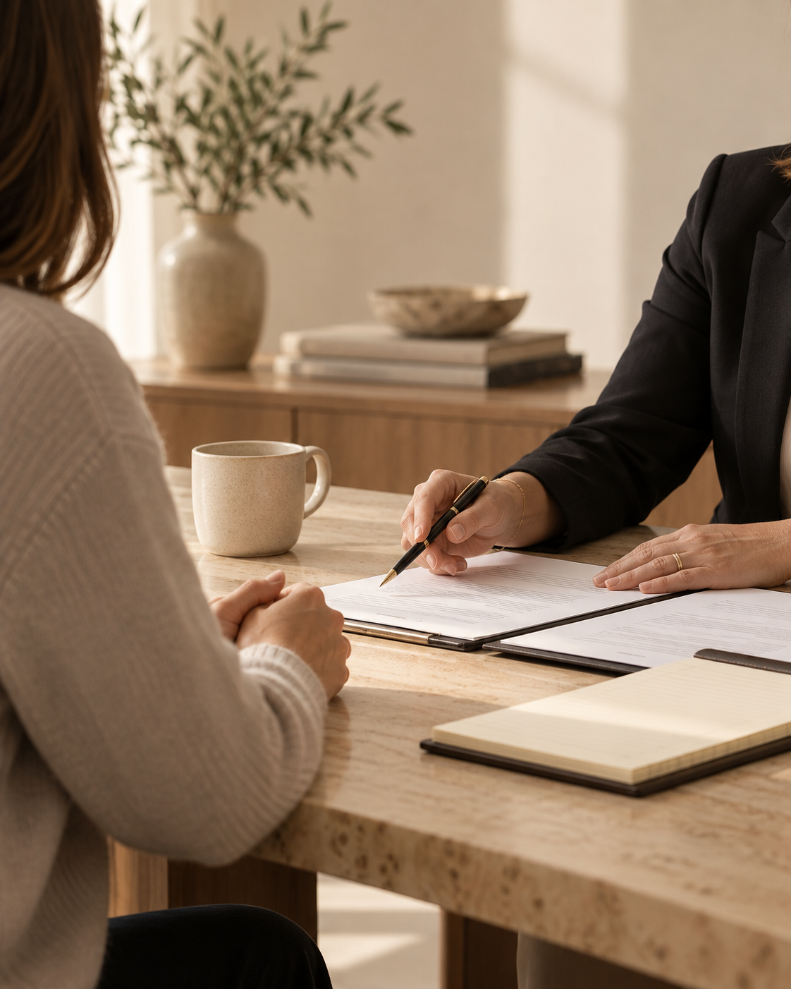 Attorney reviewing legal documents with a client
