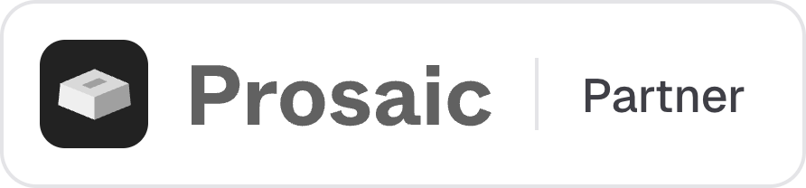 Prosaic logo with a gray cube icon and the words 'Prosaic Partner'