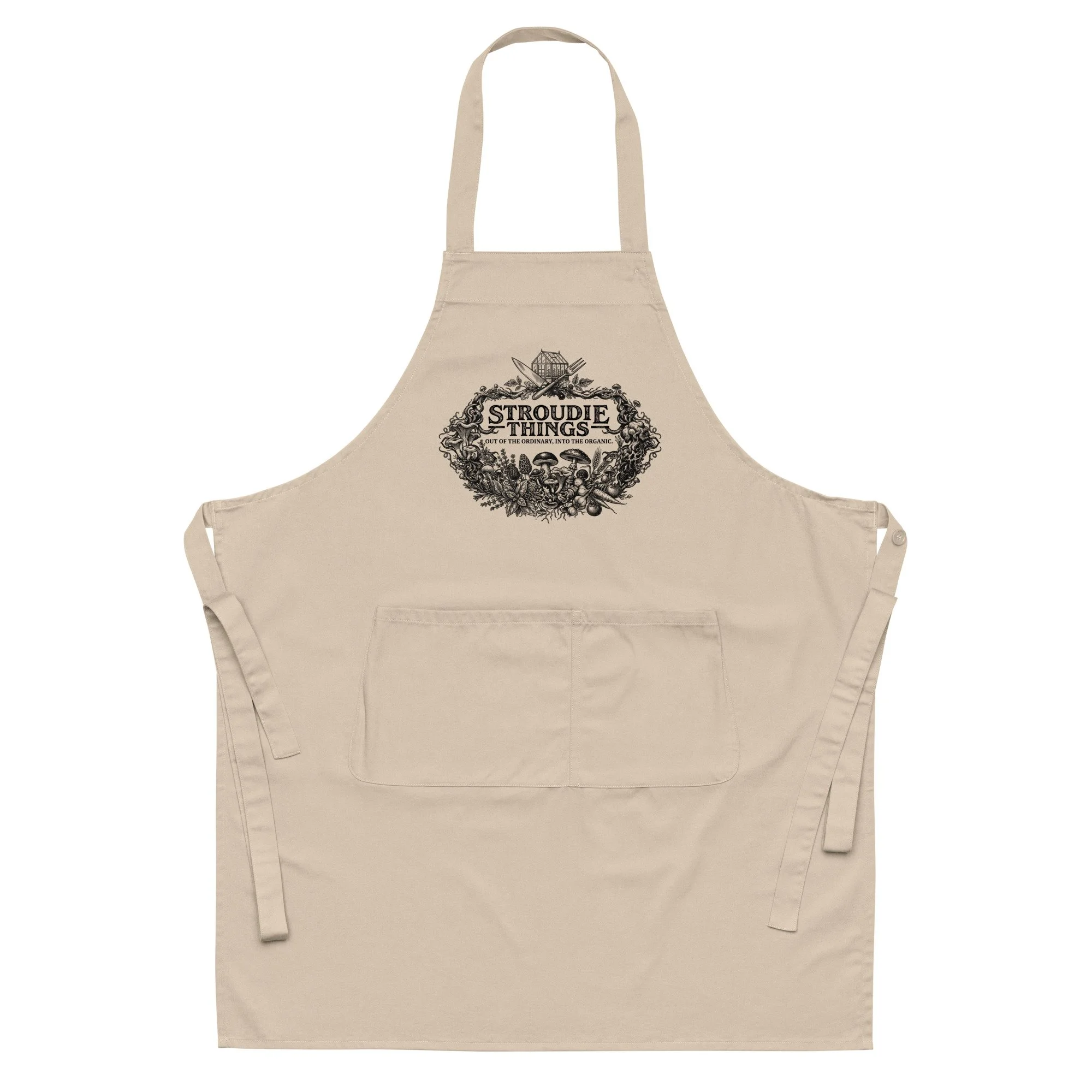 Stroudie Things organic beige apron with local Stroud design.