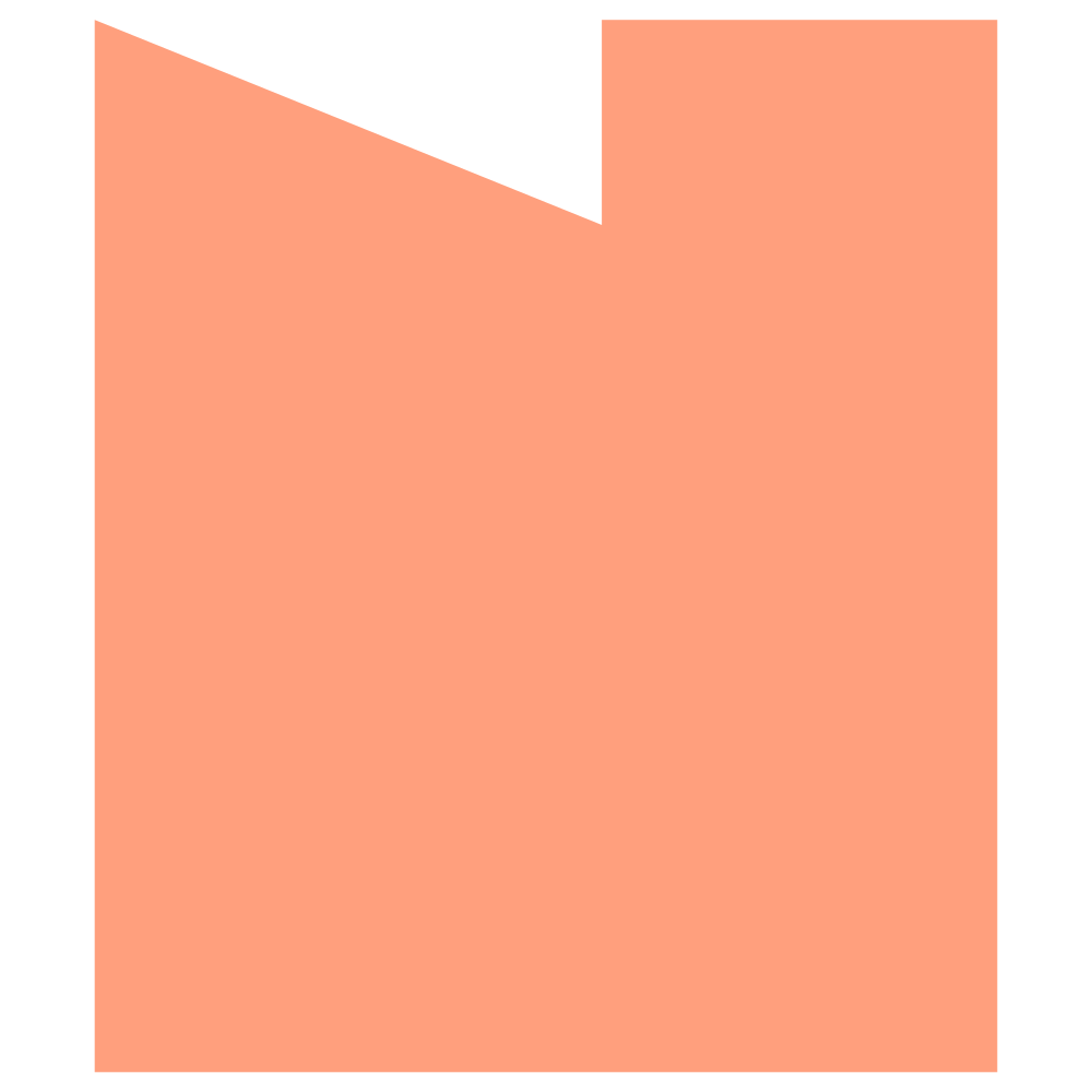 Een grafiek of diagram met een grote oranje rechthoek en een kleine hoekig uitsnede in de bovenhoek.