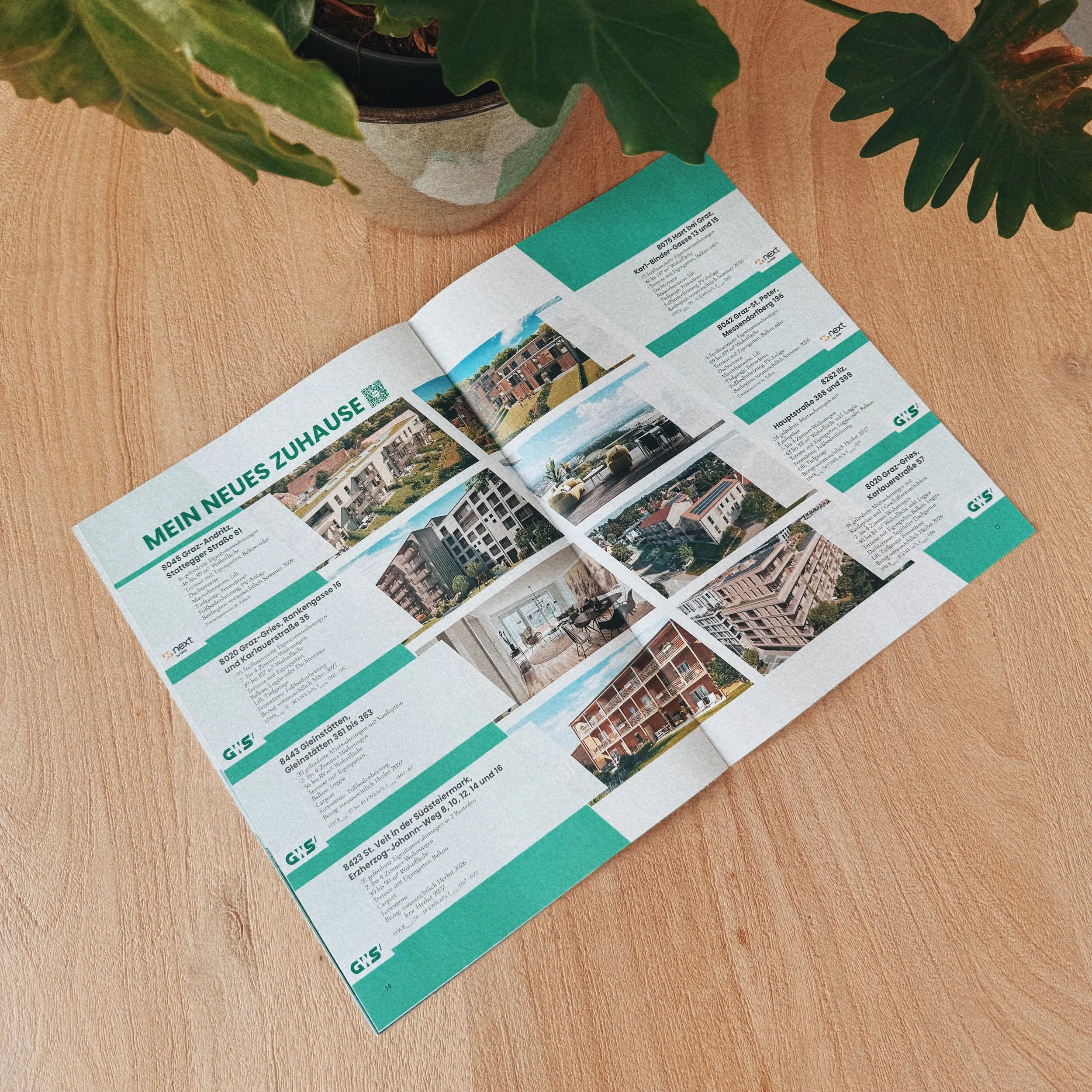 GWS customer magazine spread showing a grid-based editorial layout with project photography.